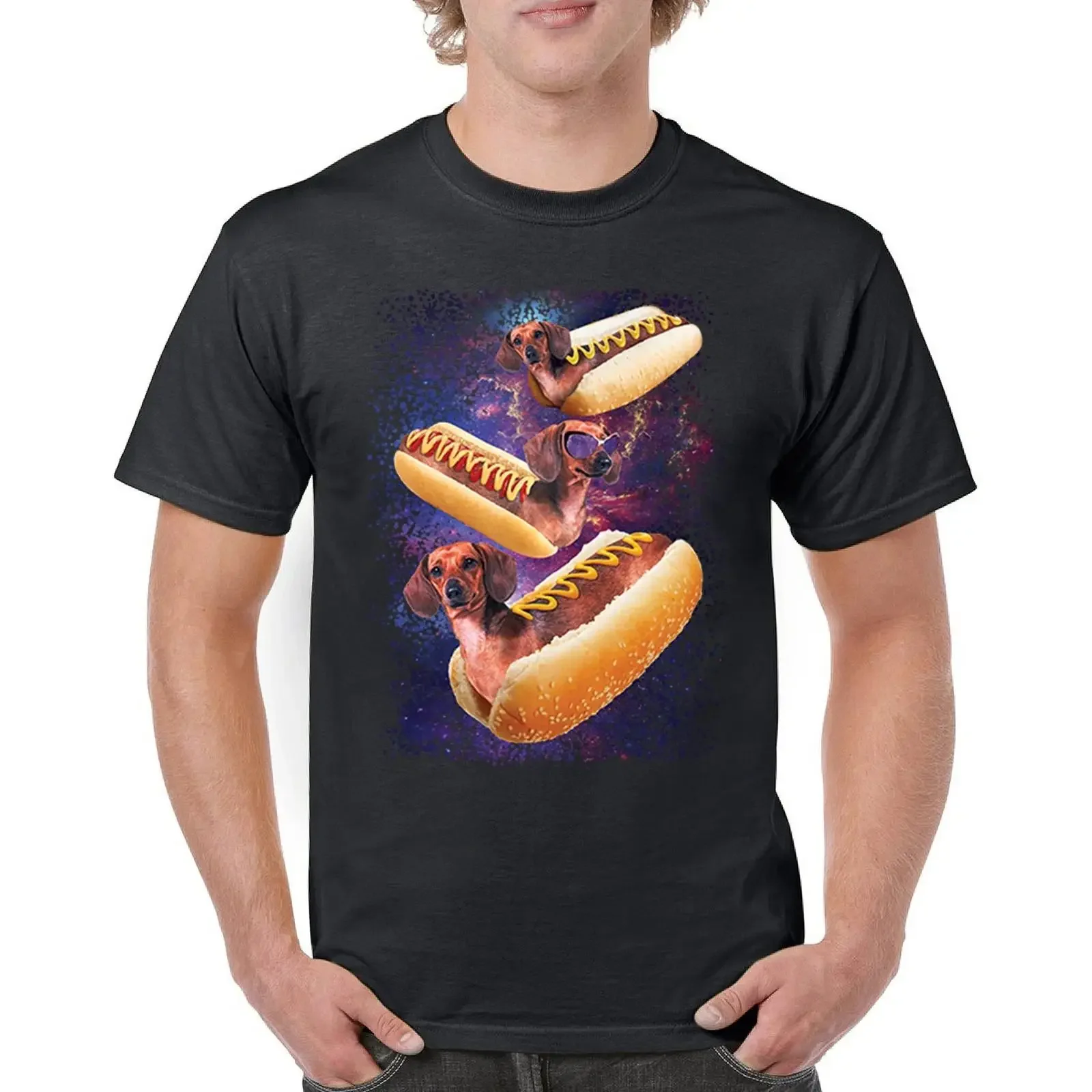 Space Weiners T shirt Fun Dachshund Hot Dog Animal Lover Pet Owner Men's vintage Washed Casual Soft Versatile Unisex