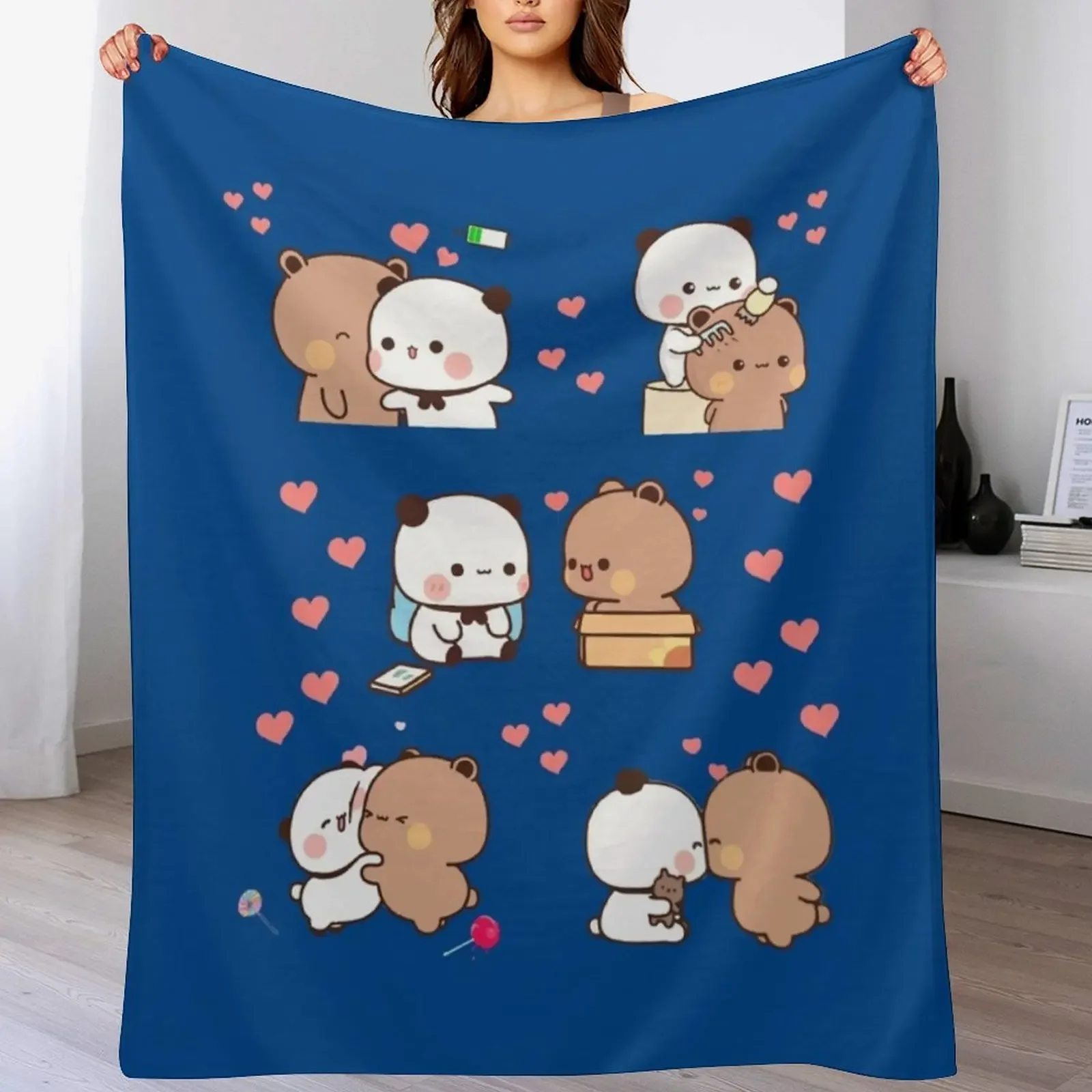 Bear and Panda Bubu Dudu Balloon Throw Blanket Anti Shedding Soft Fuzzy Blanket for Home
