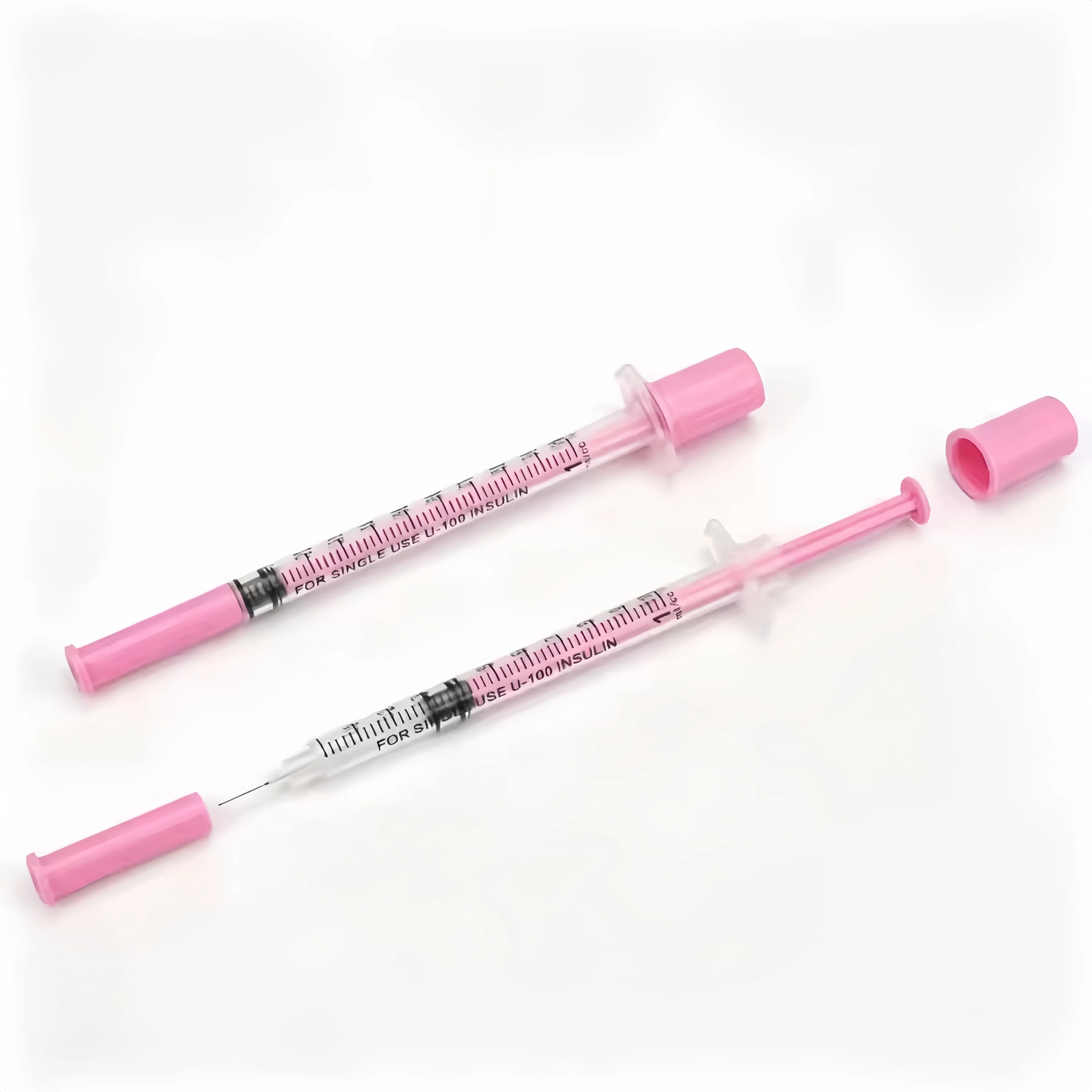 1ml 31G/30G (8mm) Disposable Pink Plastic Veterinary Syringe, Sterile Insulin Syringe with Pink Cap and Needle, Suitable for Pets, Farm Animals, and Laboratory Use 100Pcs