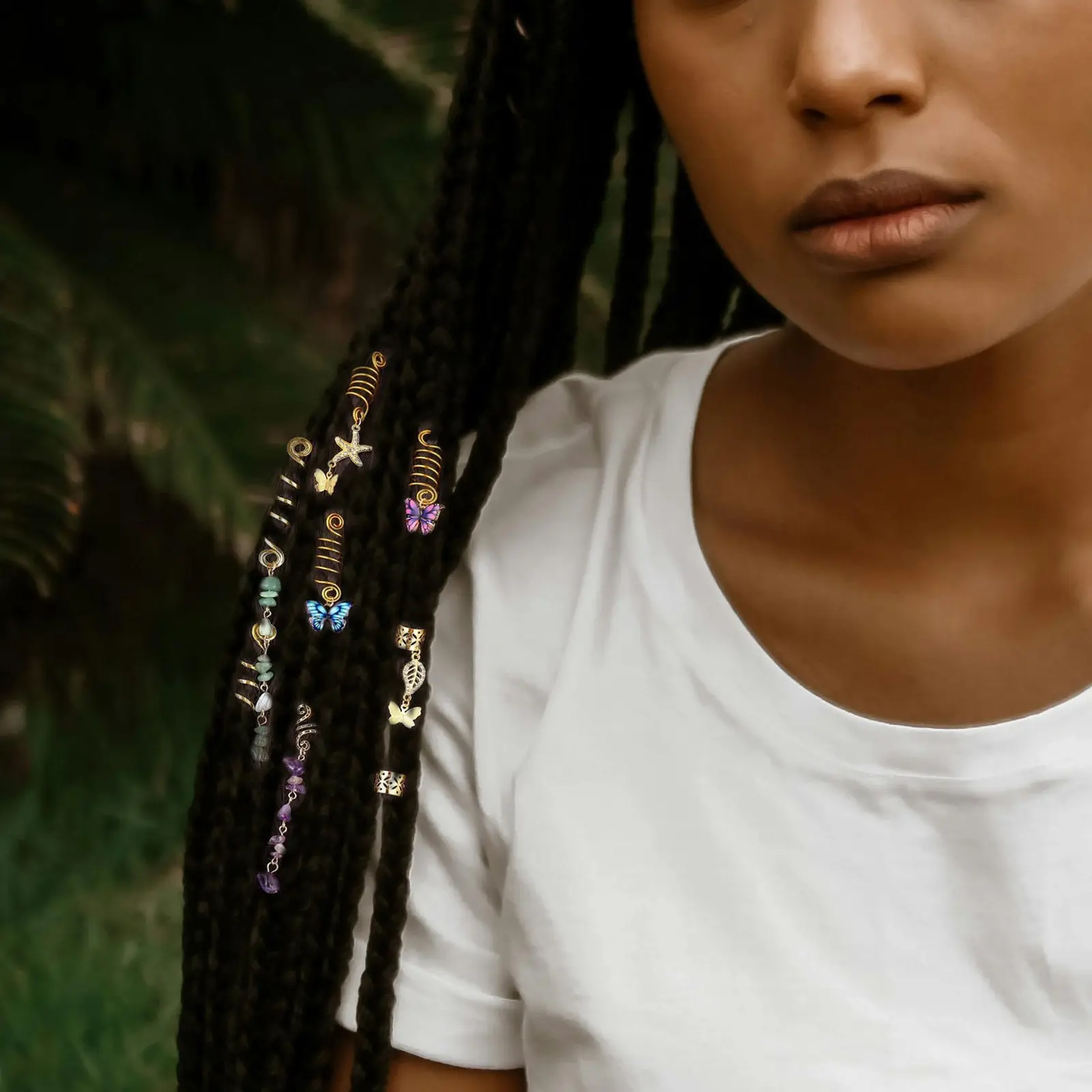 

31Pcs Dreadlock Accessories for Women Hair Beads Braid Charms Braiding Pendants Stone Hair Jewelry Pirate Style Cuffs Rings