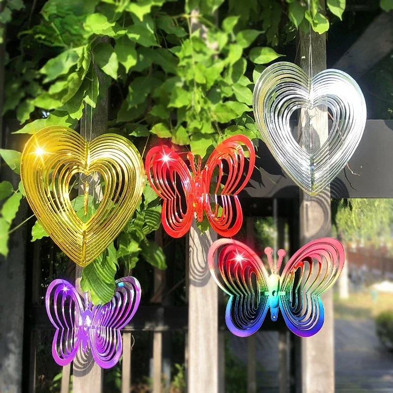 Butterfly Wind Spinner ABS Wind Catcher Love Rotating Wind Chime Butterfly Reflective Scarer Hanging Ornament Garden Decorations