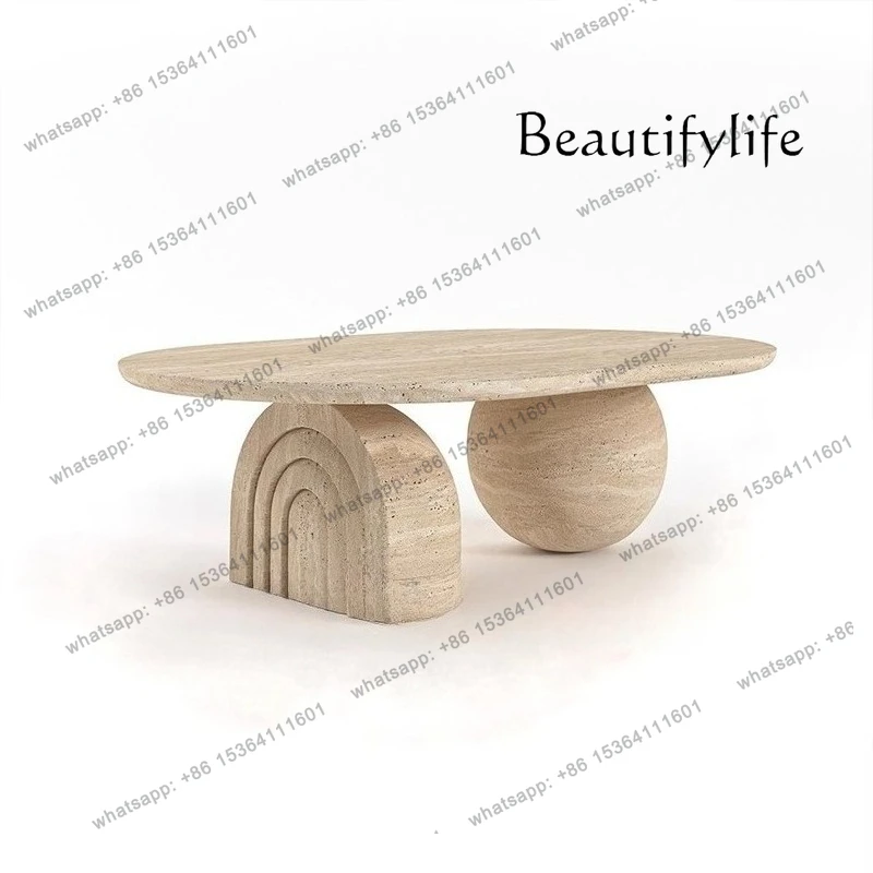 

Wabi Sand minimalist creative Italian natural Roman travertine oval coffee table designer living room