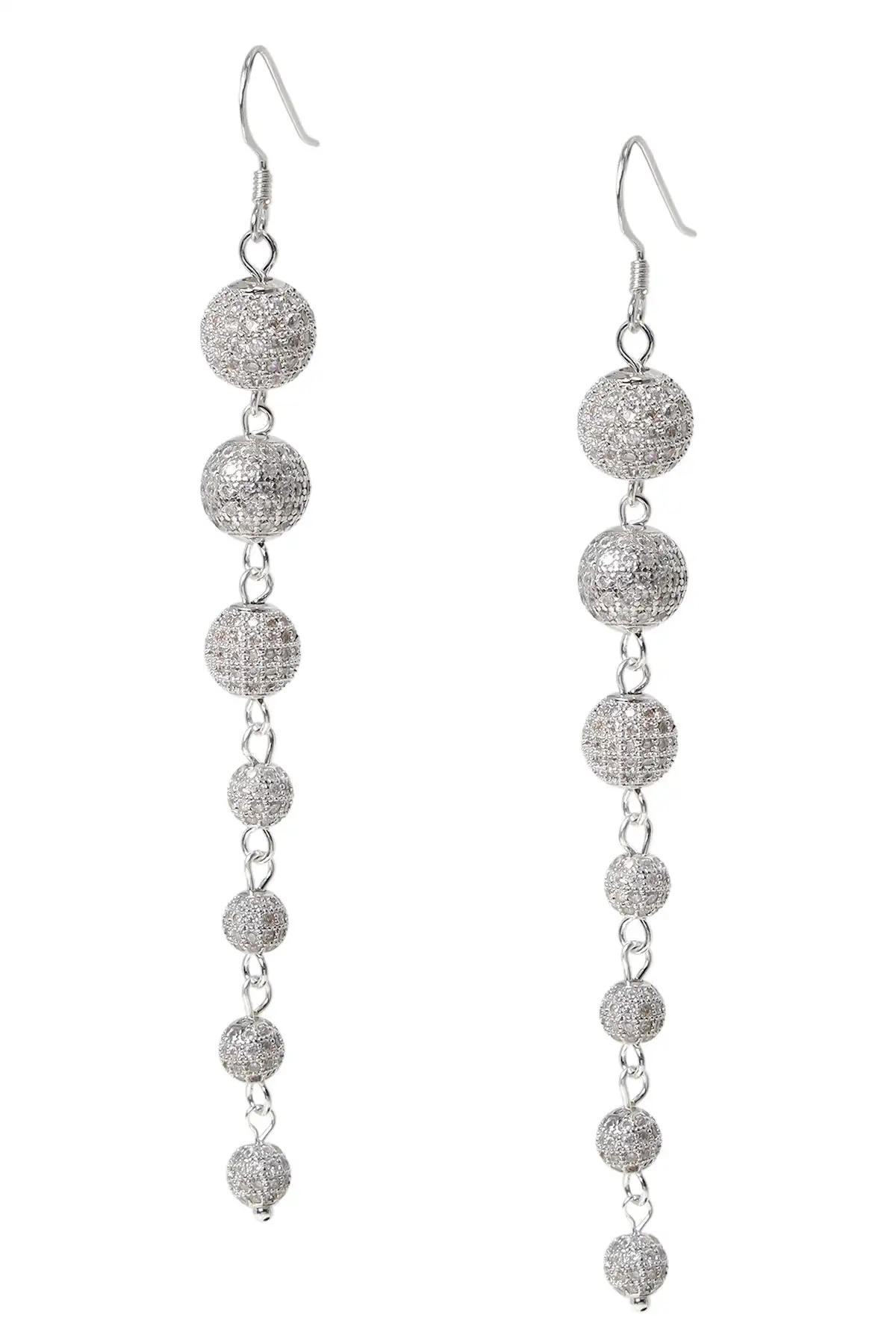 Sterling Silver Cubic Zirconia Micro Pave Disco Ball Drop Earrings