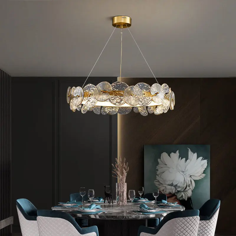 Nordic Post-modern Water Lily Glass Chandelier LED Creative Dimming Pendant Light for Dining Room Study Living Room Decor Light