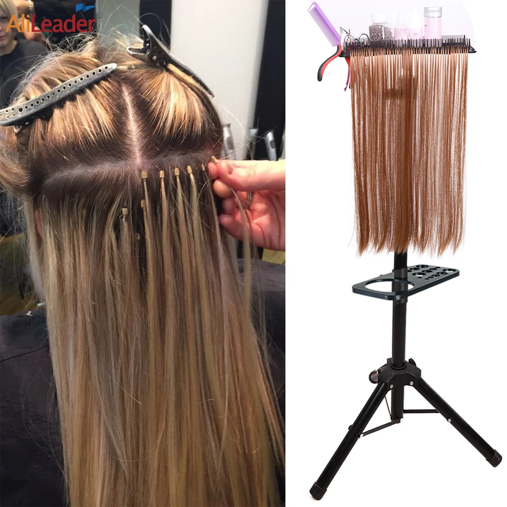 Hair Extension Holder For Tray With Wig Stand Tripod Mannequin Head Stand With Black Tray Hairdressing Clamp Tripod Stand Holder