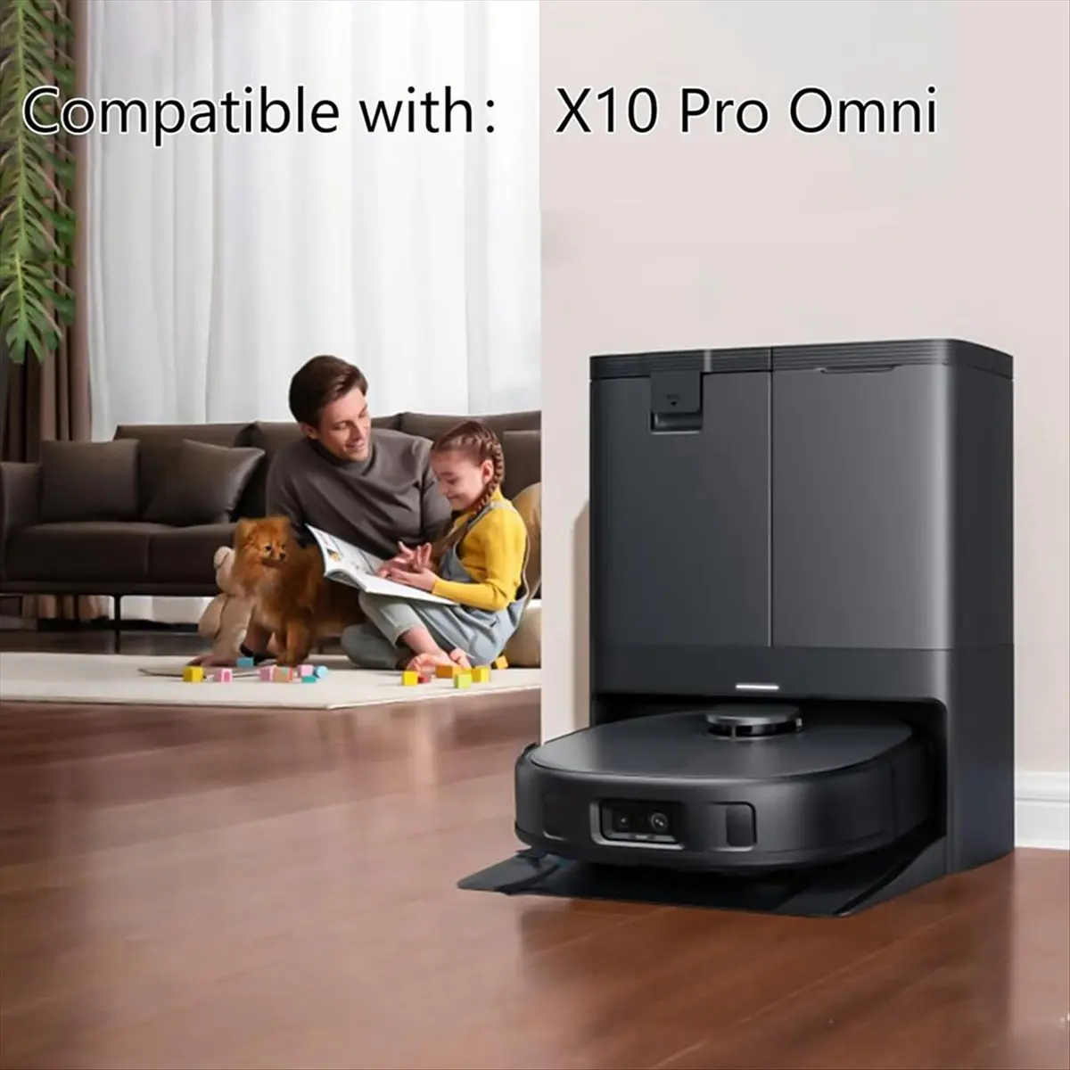 

Запасные части для робота-пылесоса Eufy X10 Pro Omni: основная и боковые щетки, HEPA-фильтр, салфетка для влажной уборки, мешки для сбора пыли.