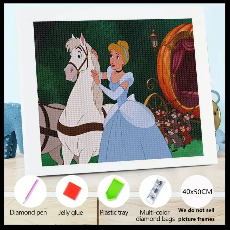 

1PC Enchanting Cinderella Princess 5D Diamond Painting Kit, Full Drill DIY Fairy Tale Art with Pumpkin Carriage, White Horse & M