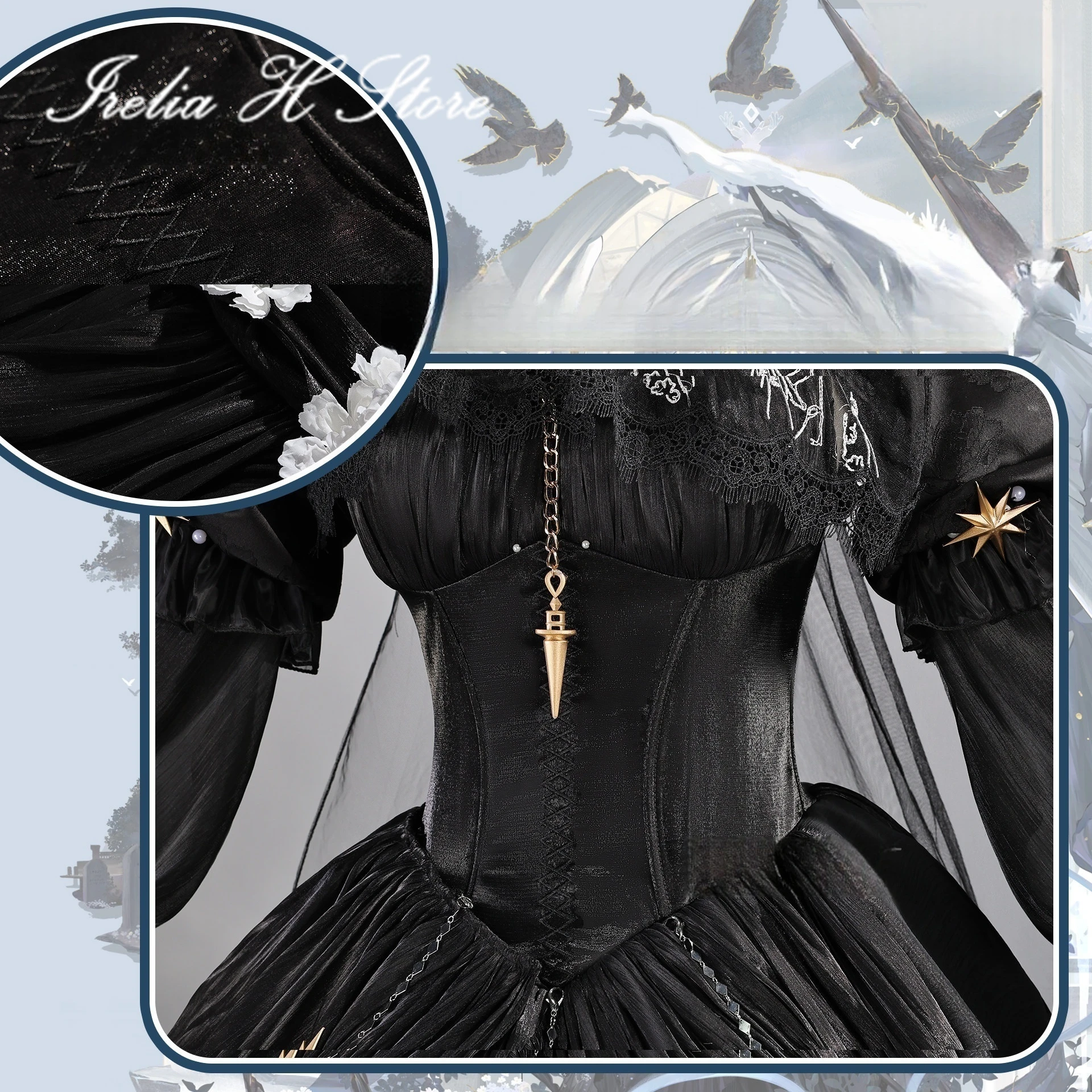 Irelia H Store أزياء فرسان تيريزا المدنية إترننا التأثيرية للنساء أزياء الهالوين فساتين سوداء