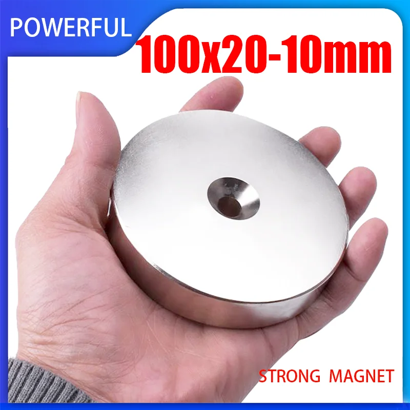 1PC 100x20-10mm Strong Neodymium Magnets with Hole 10mm Permanent Round Countersunk Neodymium Magnetic Magnet Disc