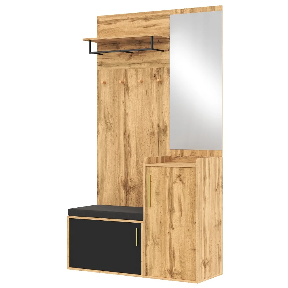 PINGGO Kompakter Kleiderschrank mit Spiegel und Sitzfläche, Kleiderschrank mit Schuhregal und Haken, kompakter Kleiderschrank, der an der Wand bohren muss – Detail 14