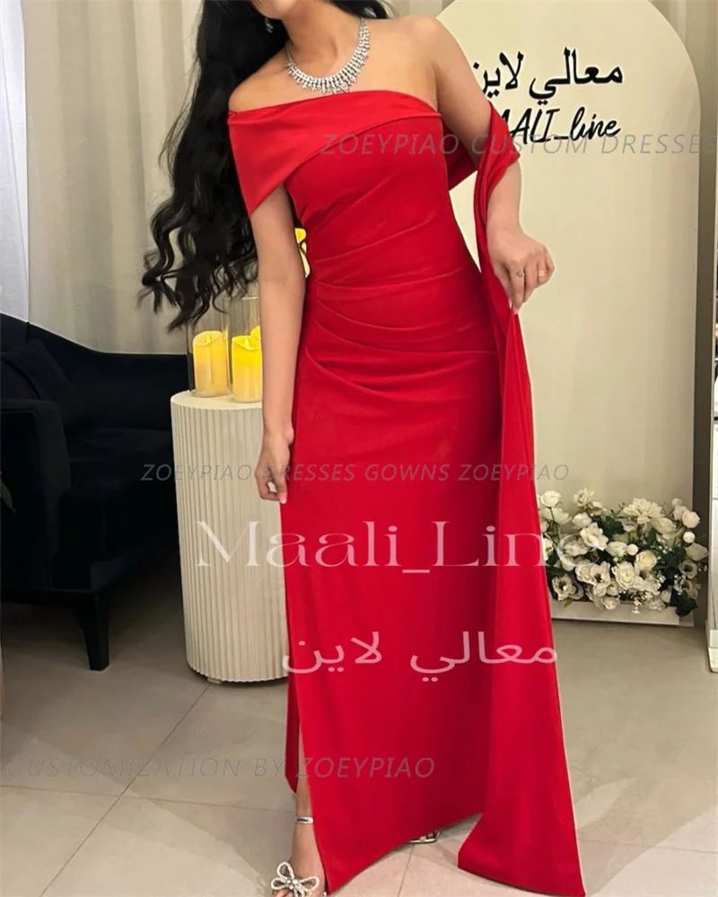 Red Long Beach Evening Dress Straight فساتين سهرة Side Slit Floor-Length Strapless Long Shawl Prom Gown For Sexy Women 2024