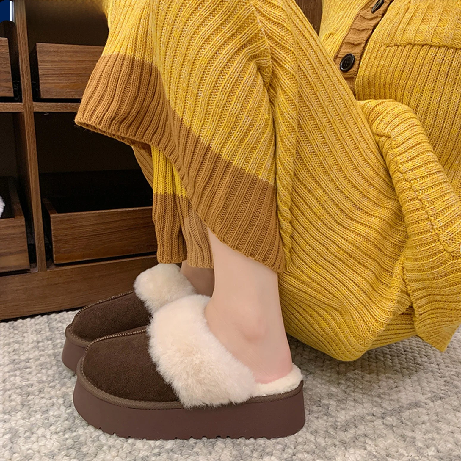 

FAD Z женские хлопковые тапочки без шнуровки на подкладке, теплые тапочки с меховой отделкой для зимней одежды