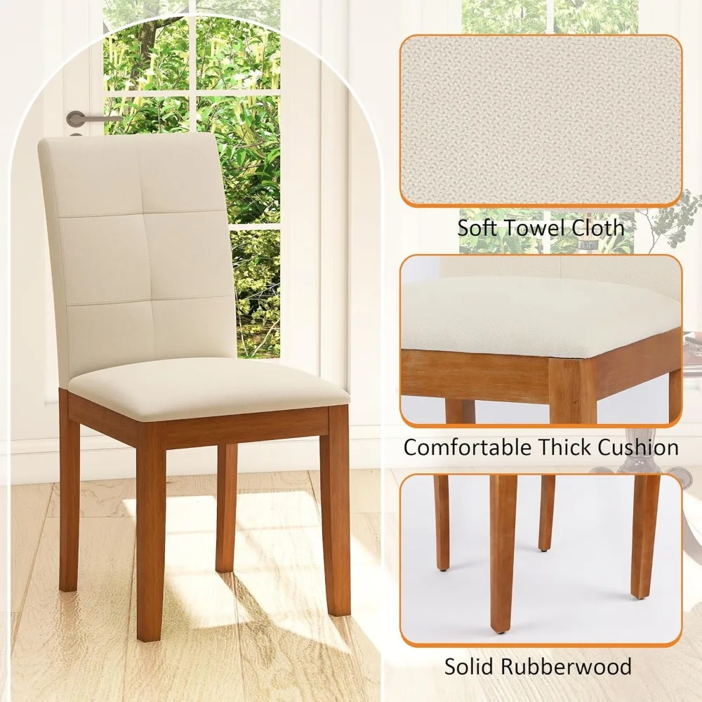 مجموعة من 4 كراسي طعام منجدة من القماش الحديث، بدون ذراع بأرجل خشبية ومقعد مبطن للمطبخ أو غرفة الطعام