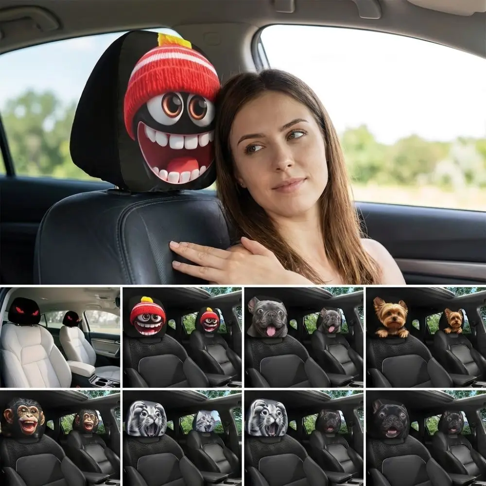 2Pcs Elastic Car Headrest Covers Funny Dust-proof Automobile Pillowcase Full Anti Slip Thin Breathable Auto Headrest Sleeve view 4