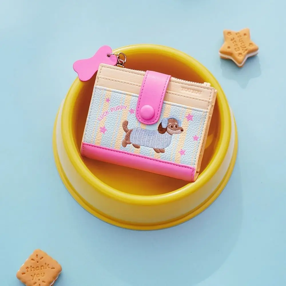 Cute Dopamine Color Dachshund Embroidery Coin Purse Pouch Card Bag Cartoon Pu Wallet Zipper Ins Small Item Bag Children