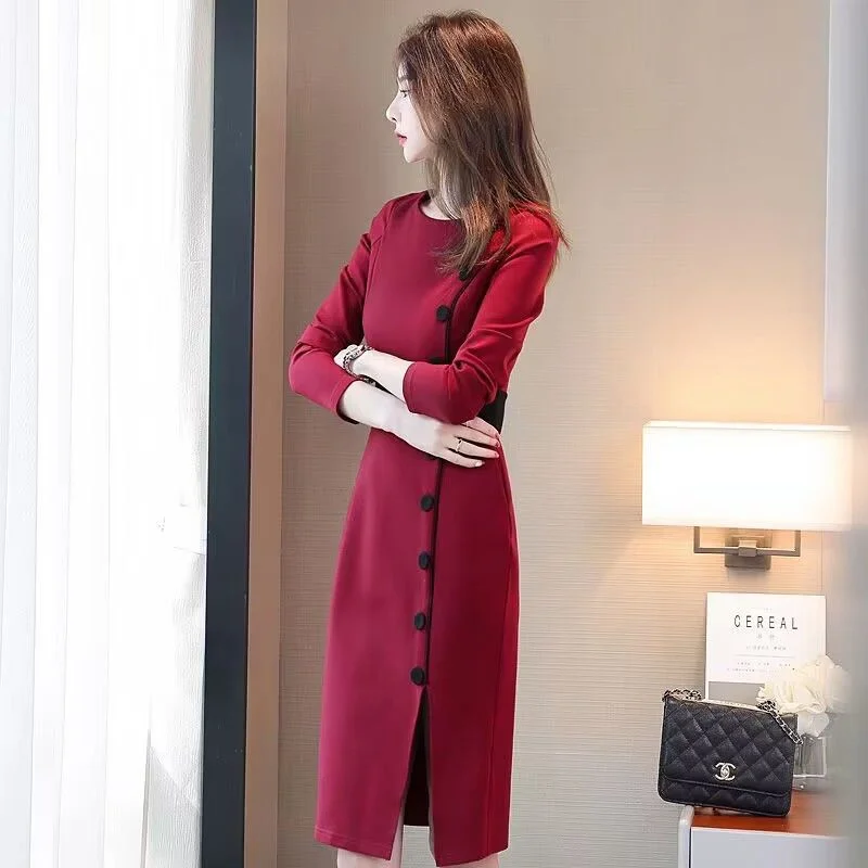 Dressed Women's Slim Fit Buttocks Wrapped Elegant And High-End Dress For Socialites Middle-Aged Mother Coat Lining For Autumn