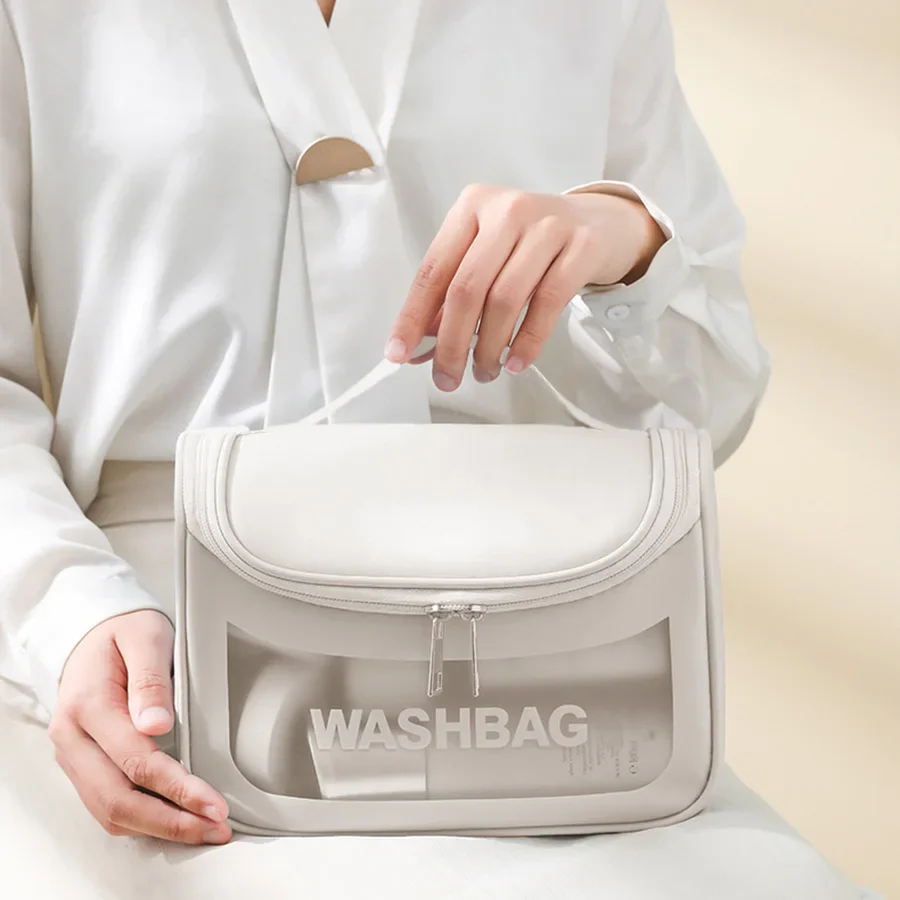 Borsa per cosmetici borsa trasparente impermeabile in PVC di grande capacità borsa per la conservazione dei pennelli per il trucco da viaggio
