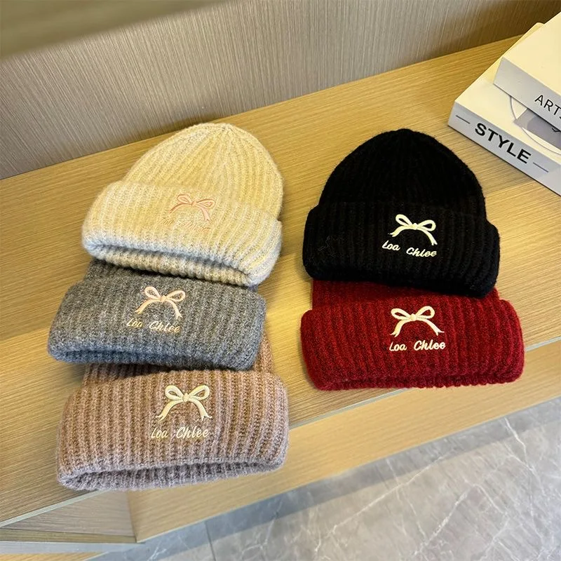 Children's knitted hat fashion style autumn and winter new girl's embroidered bow wool hat ear protector head hat Korean