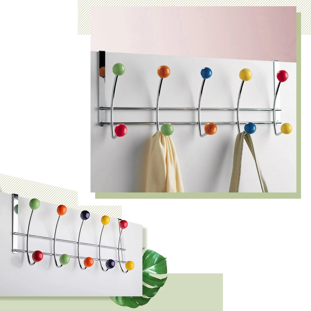 Iron Over Door Coat Hook Door-Back Traceless Hook Clothes Hanger 10 Hooks Kitchen Bedroom Door Rack Towel Holder Hanging Tool view 2