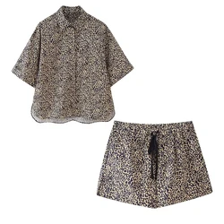 TRAF Woman 2 Pieces Shorts Sets Fashion Animal Print Shirt Tops Women Suit Two Piece Set Women Outfit