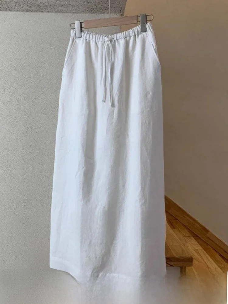 

White Korean Style High Waist A-Line Skirt Commute Friendly No Ironing Needed Half Length Straight Cut Skirt for Women