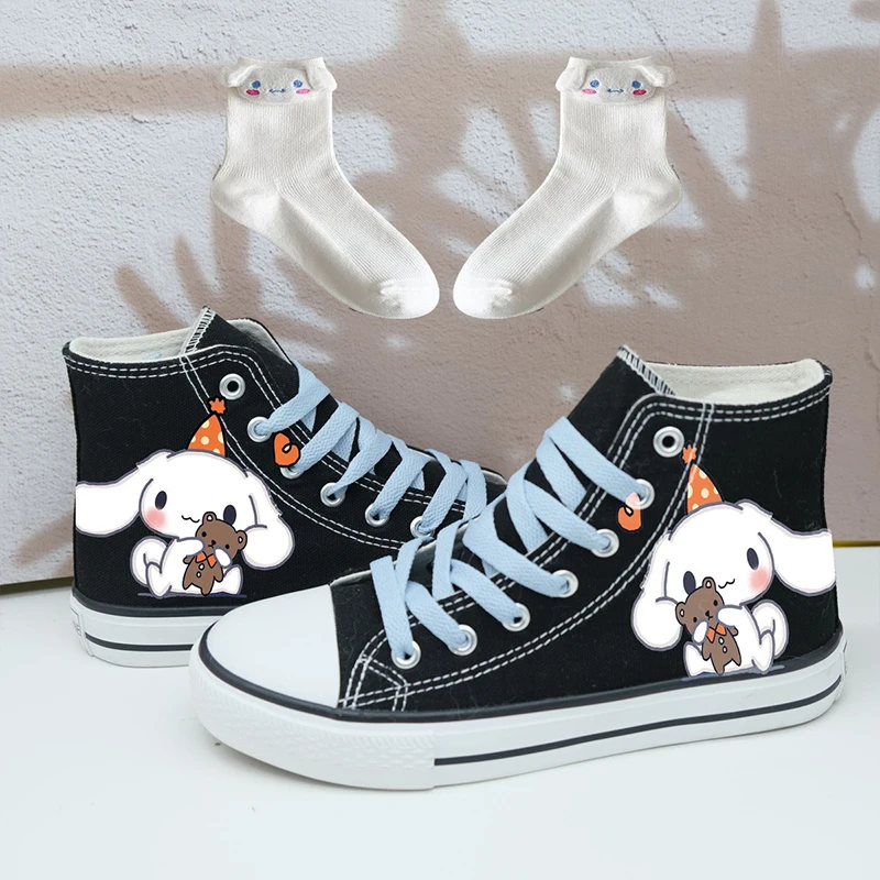 Anime sanrios tênis kuromi minha melodia sapatos de lona de alta qualidade dos desenhos animados bonito cinnamoroll casual sapatos de sola macia presentes para meninas