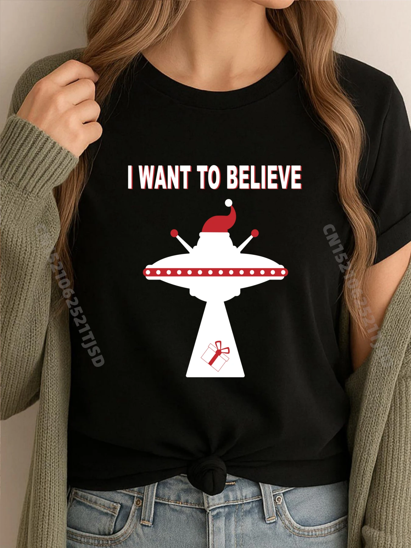 

Глупый рождественский чужой, я хочу верить, дизайнерская футболка, брендовая одежда, креативная одежда