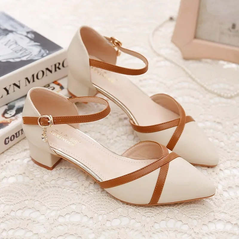 2024 New Spring/Summer Coarse Heels Versatile Pointy Headed Sandals for Women