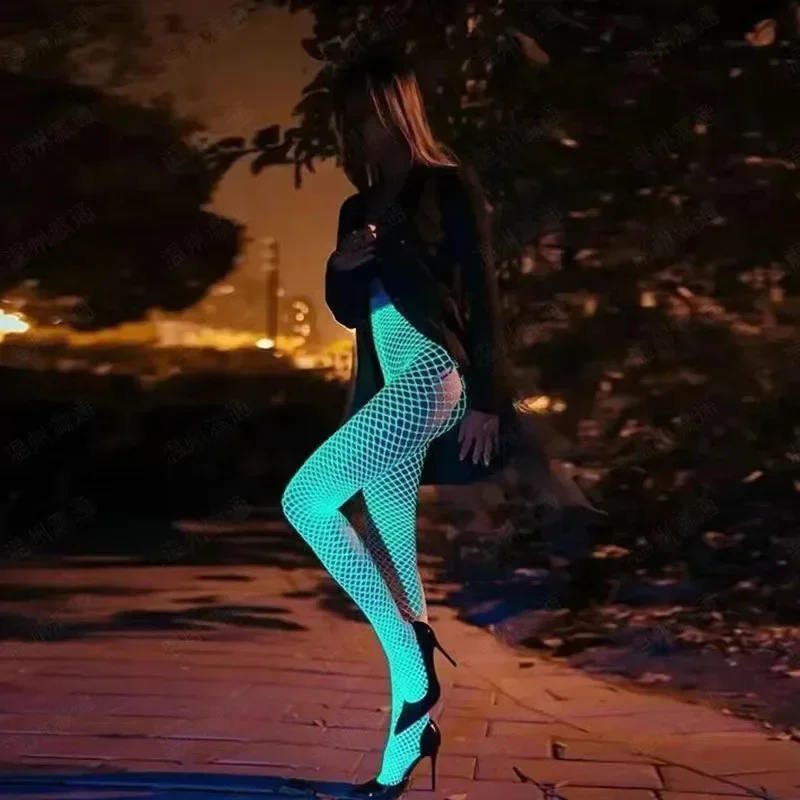 Night Fluorescent Women's Long Socks Fishnet Body Stockings Curve Lingerie Mesh Fabric High Waist Sex Tights Sexy Bodysuits image 3
