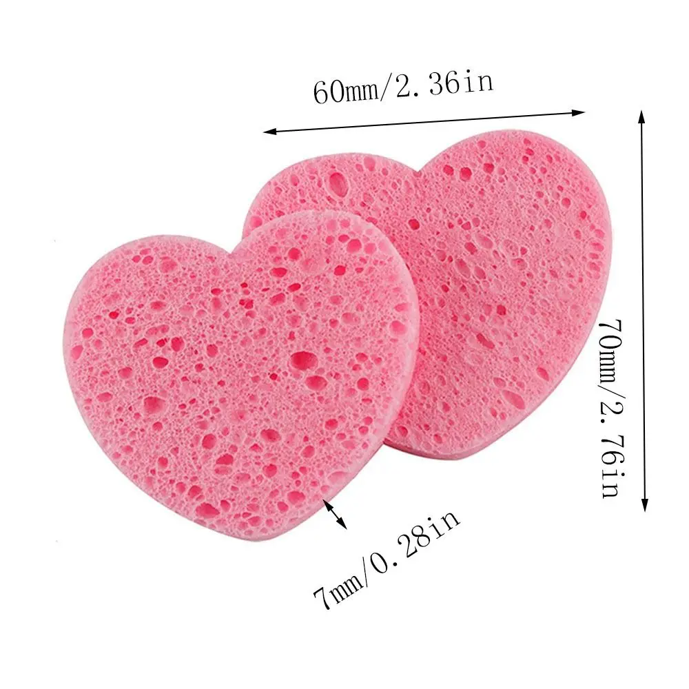 Esponja comprimida en forma de corazón para limpieza facial, utensilio para quitar el maquillaje Natural, rosa, 7mm, 10 unidades