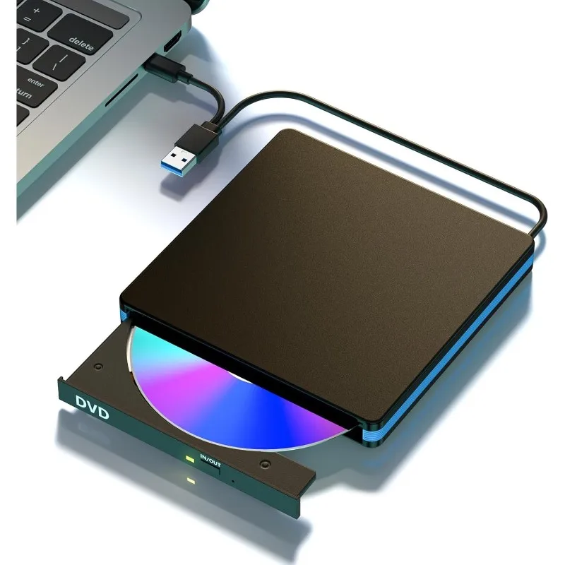 External USB 3.0 DVD Drive - Portable Tray-Loading CD/DVD Burner for Laptops and Desktops, Black/White [To&On-e]