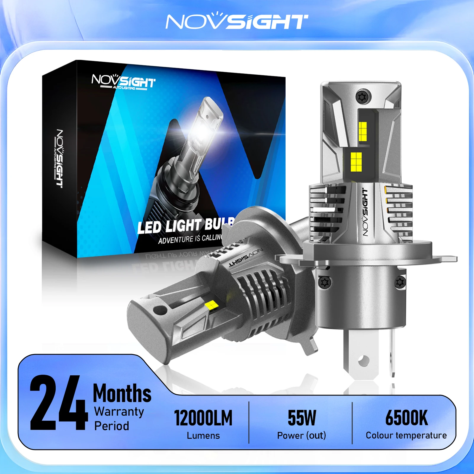 

NOVSIGHT H4 2PC Motorcycle LED Headlight 35W 6500K White Lamp Fog Lights COB Led Bulbs Front Light Headlamp for Moto Spotlights