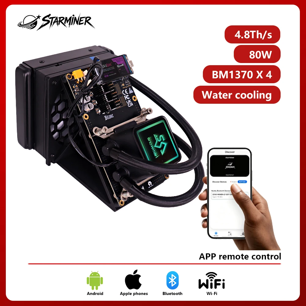 STARMINER Smart New Bitaxe NerdQaxe++ 4.8Th/s BTC Coin Mining Machine Hydro Liquid Cooler Bitcoin Asic Miner With Power