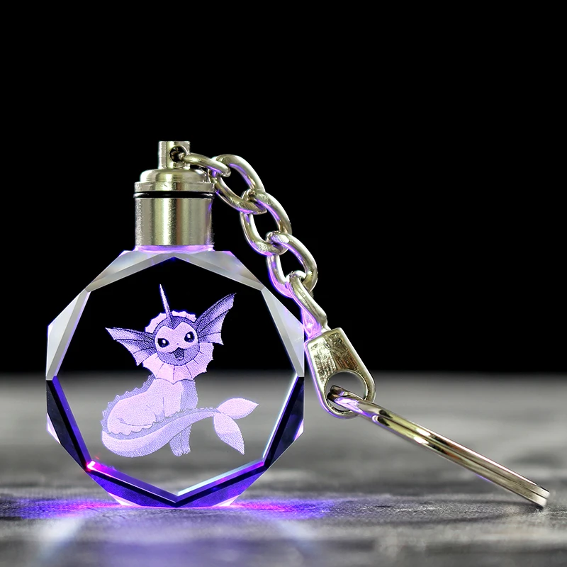 Popular Crystal Anime Figure Keychain Cartoon Pocket Ball Monsters Glass KeyRing Christmas Birthday Gifts For Kids