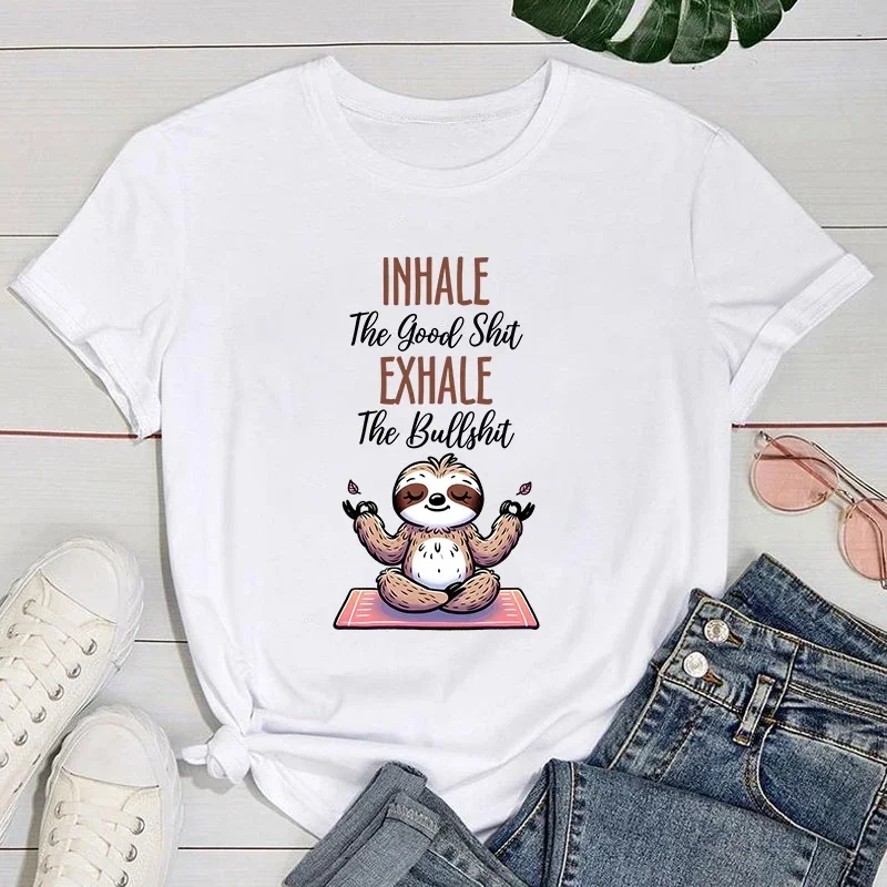 Casual Tops Summer T-shirt Womens Yoga Sloth Letter Printed Aesthetic Clothes Short sleeved Harajuku streetwear Casual Tops Tees