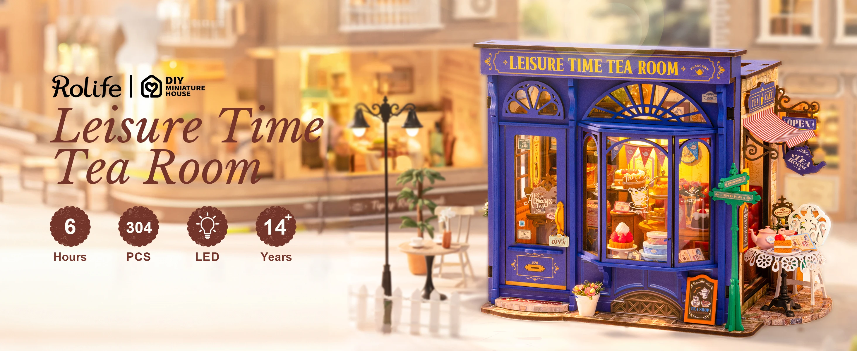 Rolife DIY Miniature Dollhouse Kit Leisure Time Tea RoomCrafts Hobbies Amazing Gift for Women Children DG171