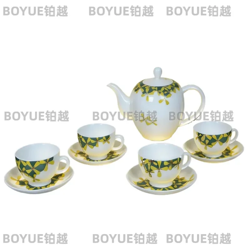 Liling underglaze multicolored hand-painted orchid with lid tea set thin tire white porcelain office meeting relief