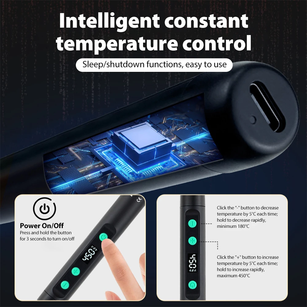 Portable USB Soldering Iron Kit with Intelligent Temperature Control Fast Heating Type-C Interface for Electronics Repair 5V 15W