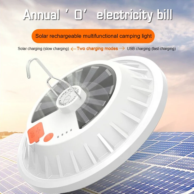 Solar recarregável Camping lâmpada LED, controle remoto, lanterna de carga, portátil, emergência, noite mercado luz, ao ar livre, casa