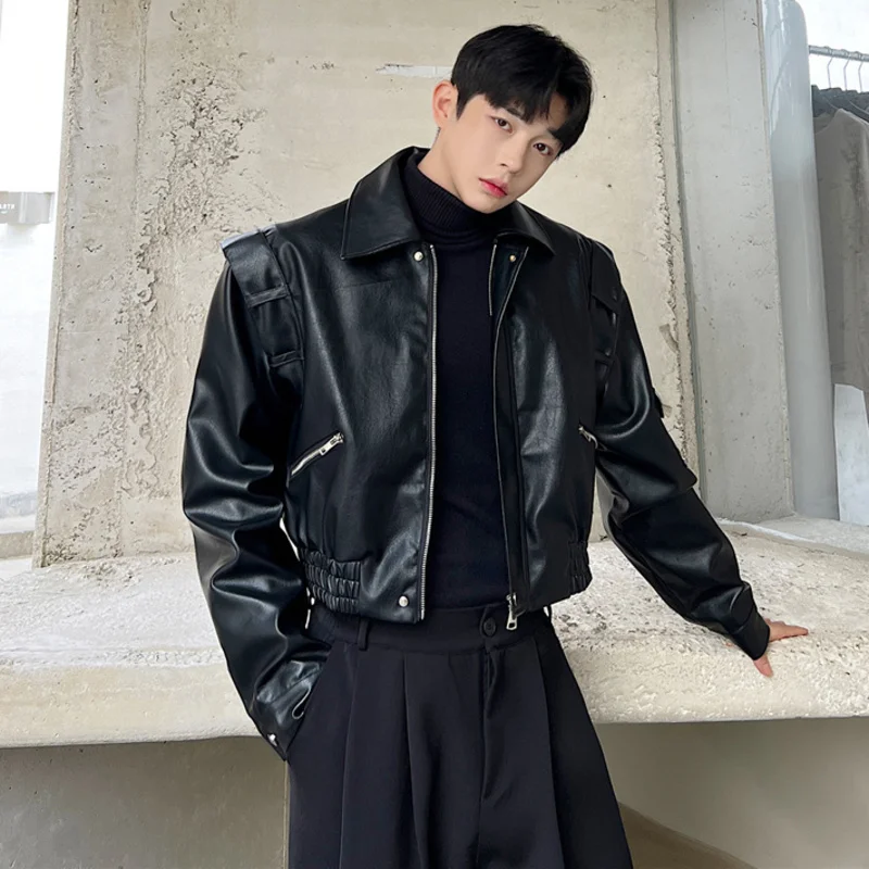 LUZHEN Trend Men Motorcycle Clothing Leather Jacket Short Lapel Pu Outerwear Korean Style Fashion Casual Street Tide Coat 04afea