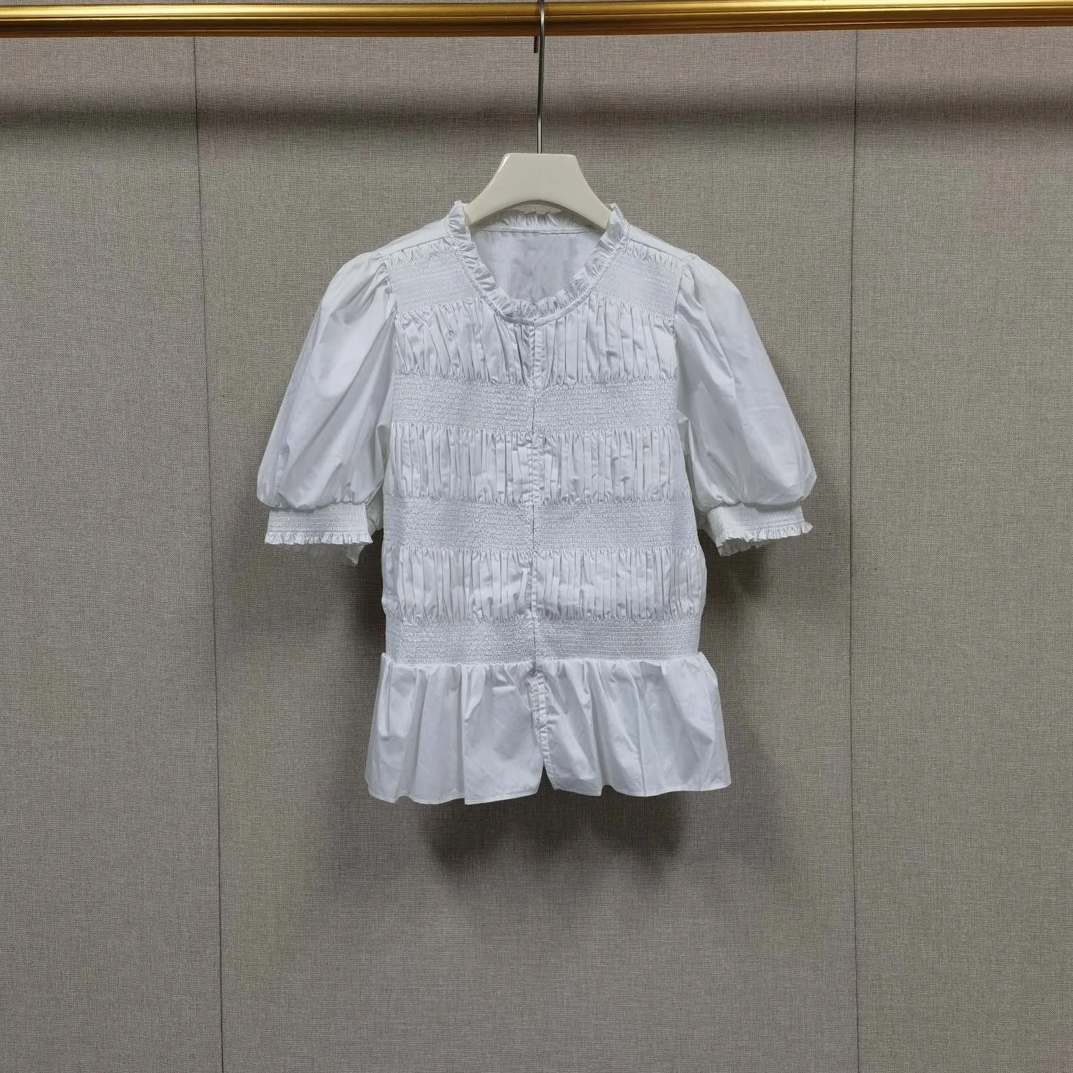 

Новинка M Home: Женский топ с пышными рукавами и присборенной талией, белый, из чистого хлопка, с коротким рукавом, весна-лето