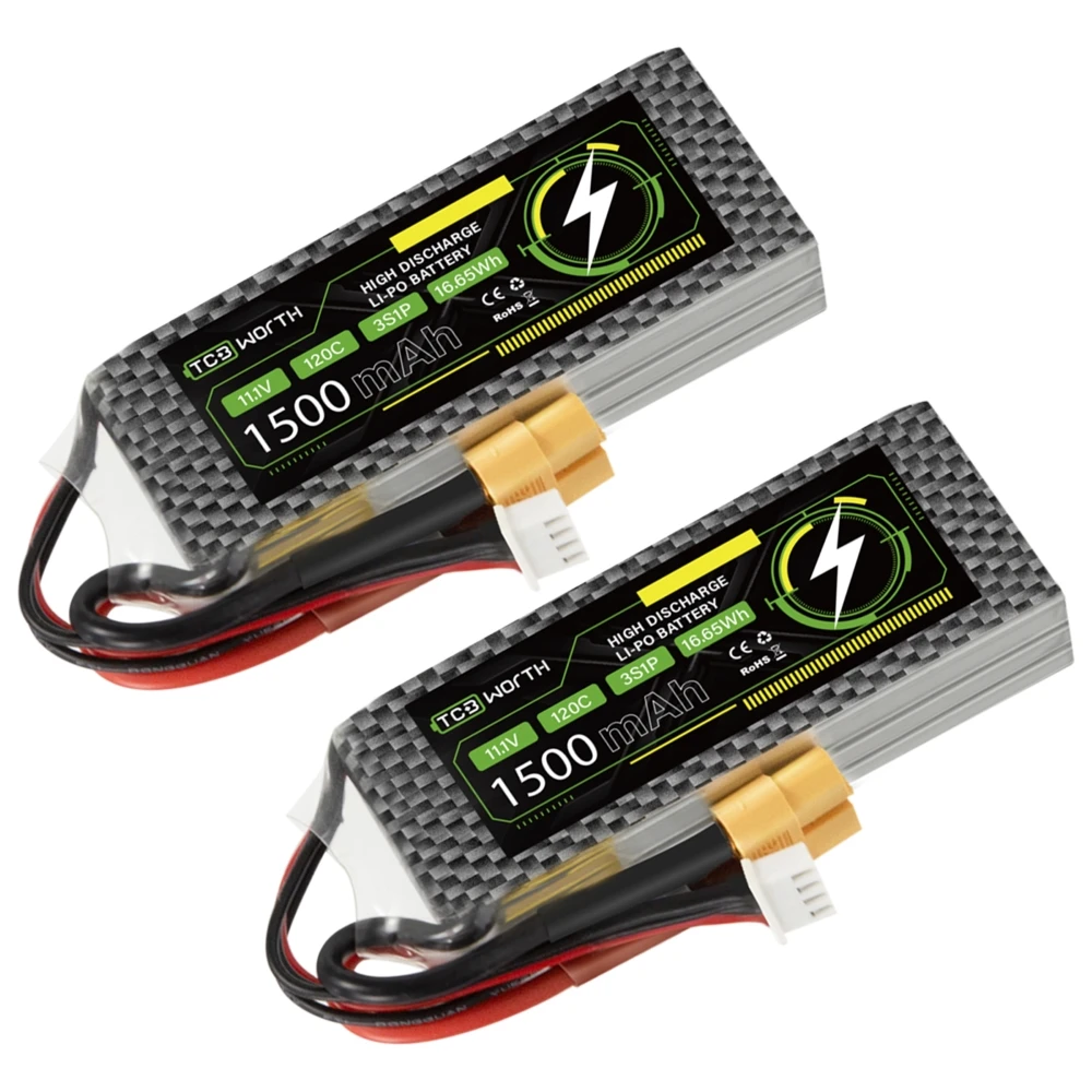 

2pcs 1500mAh 11.1V 120C Lipo Batteries for RC Car 3S RC Lipo Battery with T/XT60 Plug For RC Drone Car Truck Helicopter Boat