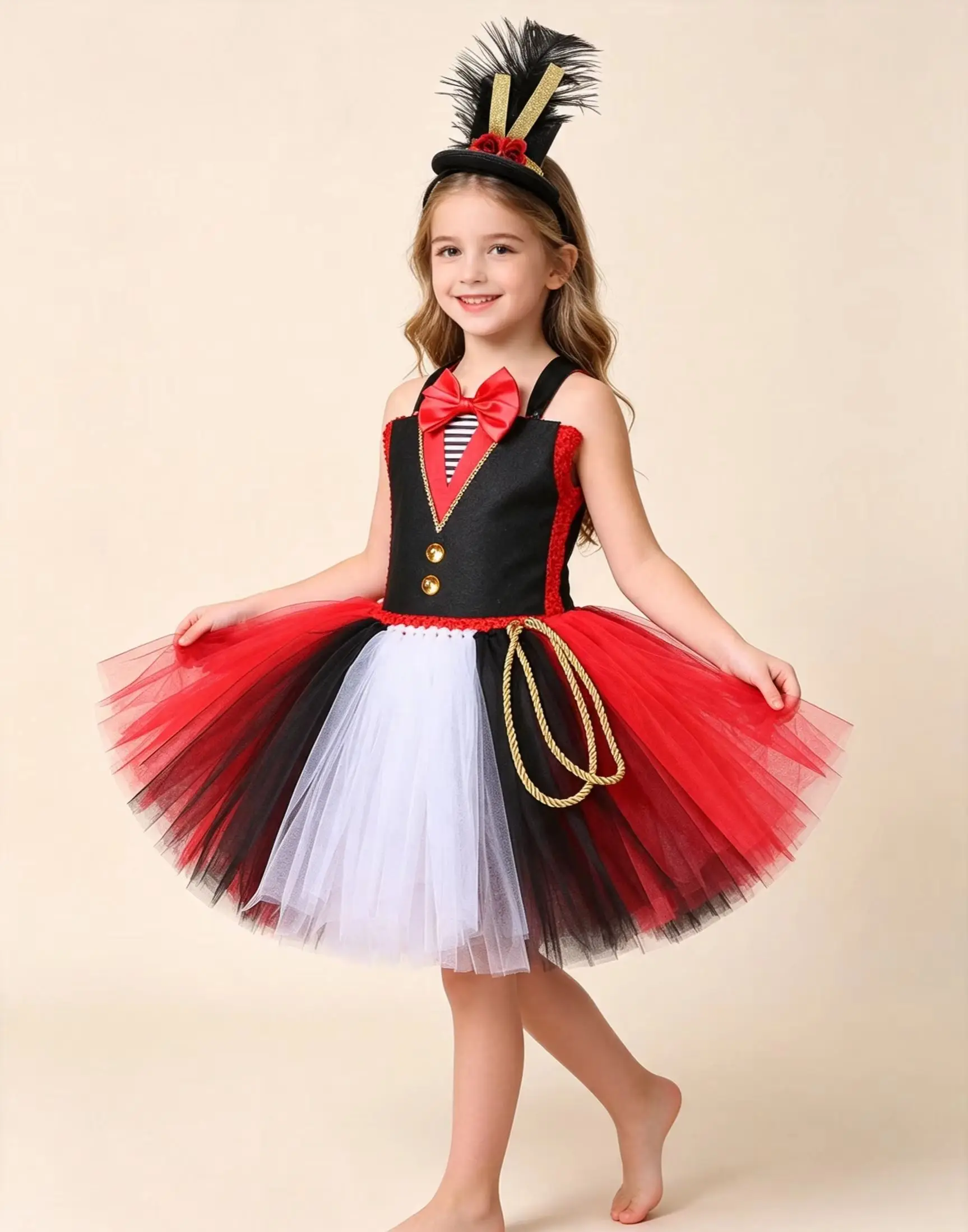 Girls Sequins Tutu Dress with Rainbow Mesh Fluffy Skirt Kids Party Halloween Carnival Circus Stage Outfit Floral Horn Headband