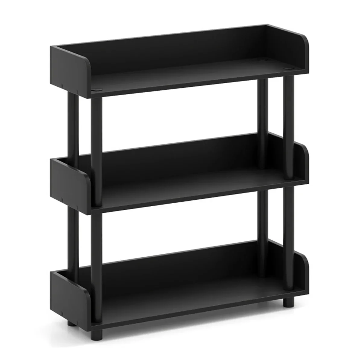 3-Tier Industrial Bookshelf with Anti-Falling Guardrails, 33 LBS Per Shelf Storage Organizer - Black