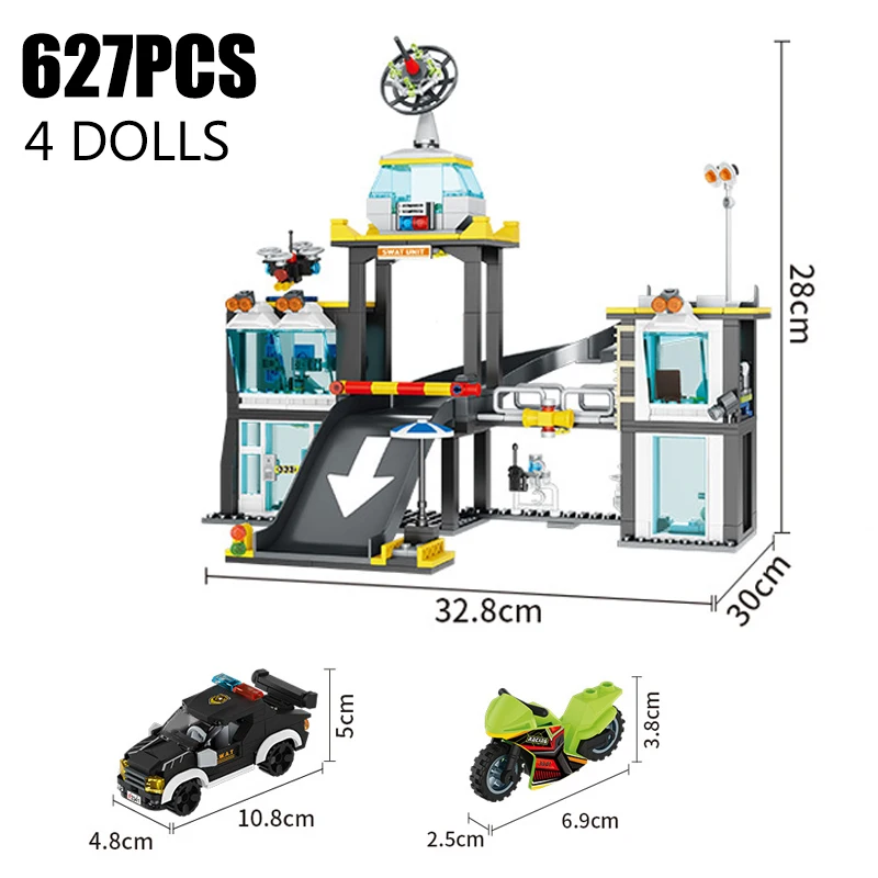 مجموعة مكعبات بناء محطة الشرطة SWAT - مركز إنفاذ القانون في المدينة الحديثة مجموعات العمارة المعيارية ألعاب الطوب هدية للأطفال MOC #4