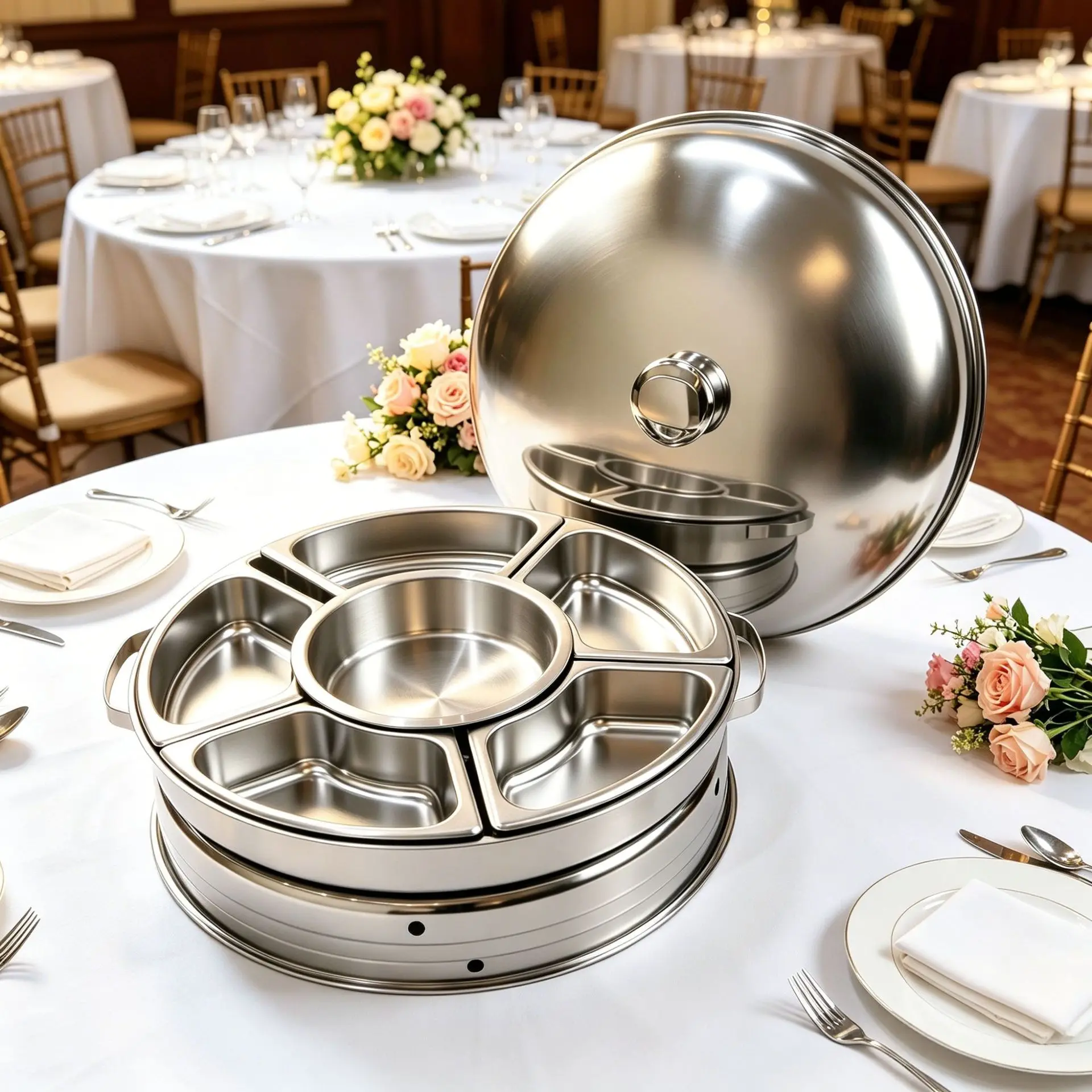 Round Rotating Restaurant Alcohol Heating Food Ceramic Insulation Furnace Stainless Steel Hotel Restaurant Tableware