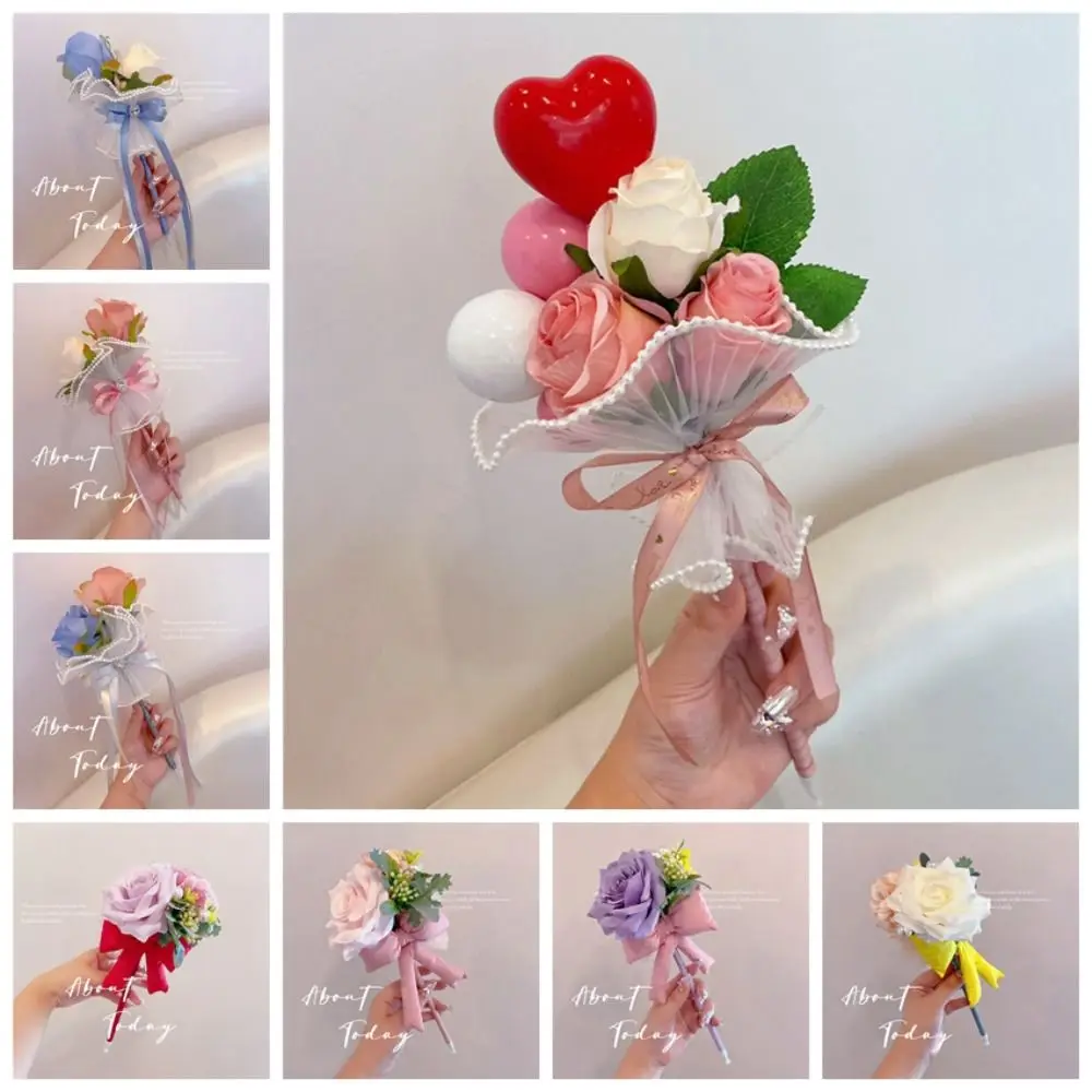 1 Pc Handmade Super Beautiful Super Fairy Simulation Flower Rose Bow Signature Personality Practical High-End Ballpoint Pen