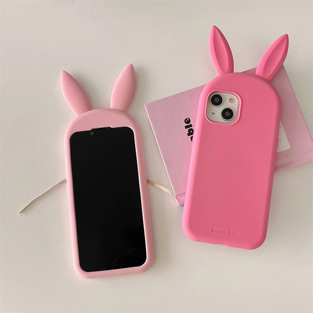 

Cute Bunny Girl Case for iPhone 16 Pro Max 15 14 13 12 Funny Cartoon Rabbit Case Soft Silicone funda 13 Pro