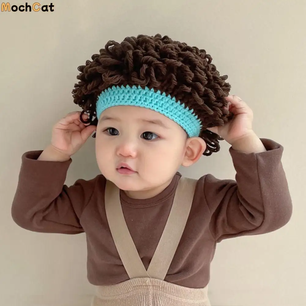 

Baby Wig Cap Cute Infant Headband Rock Style Short Curly Fan Head Knitting Infant Toddler Wig Hat Photo Explosion Wig Hat