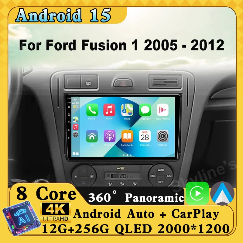 

Android 15 Carplay для Ford Fusion 1 2005-2012 Автомобильный радиоприемник Мультимедийный видеоплеер Навигация GPS Android Без 2